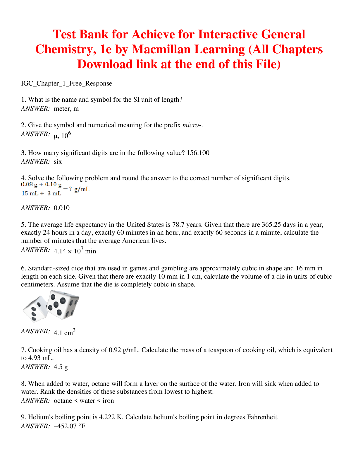 Preview of Achieve for Interactive General Chemistry, 1e by Macmillan Learning (Test Bank )